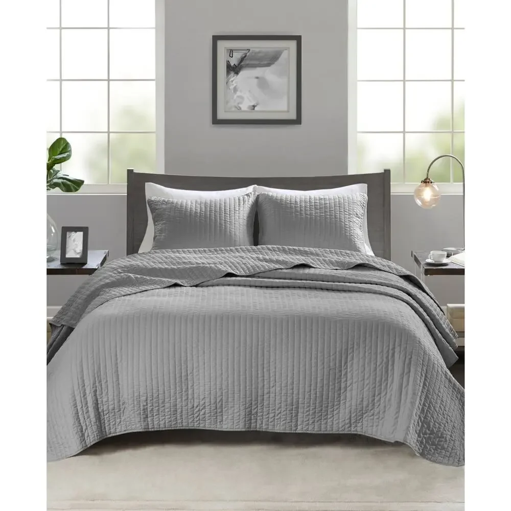 Madison Park Mitchell Reversible Coverlet Quilt Set Twin/Twin XL Gray 2pc